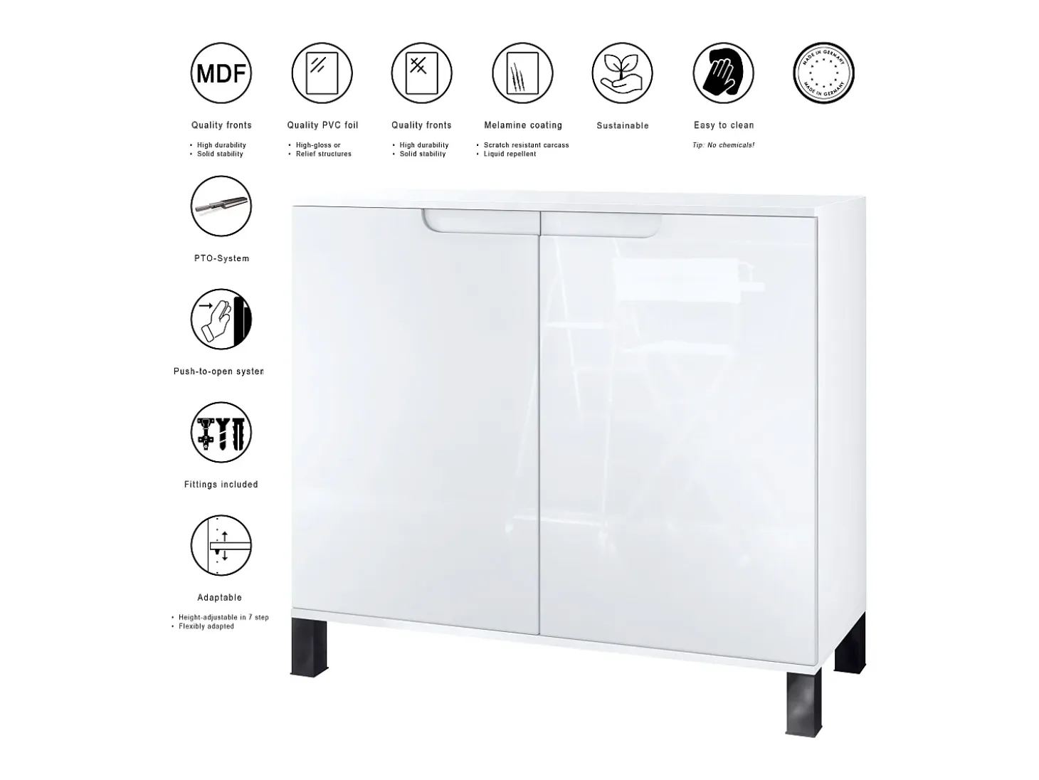 Aparador Sylt V3, Armario de Cocina Moderno con 2 Puertas Grandes blanco mate / gris de alto brillo (92,5 x 84.5 x 35)