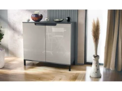 Aparador Sylt V3, Armario de Cocina Moderno con 2 Puertas Grandes antracita mate / gris arena de alto brillo (92,5 x 83.5 x 35)