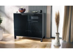 Aparador Sylt V3, Armario de Cocina Moderno con 2 Puertas Grandes antracita mate / negro de alto brillo (92,5 x 84.5 x 35)