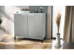 Aparador Sylt V3, Armario de Cocina Moderno con 2 Puertas Grandes blanco mate / hormigón oxidado (92,5 x 83.5 x 35)