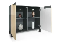 Aparador Sylt V3, Armario de Cocina Moderno con 2 Puertas Grandes antracita mate / hormigón oxidado (92,5 x 84.5 x 35)