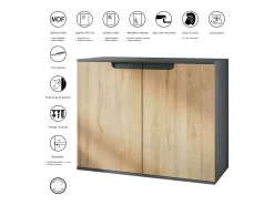 Aparador Sylt V3, Armario de Cocina Moderno con 2 Puertas Grandes antracita mate / gris de alto brillo (92,5 x 73.5 x 35)