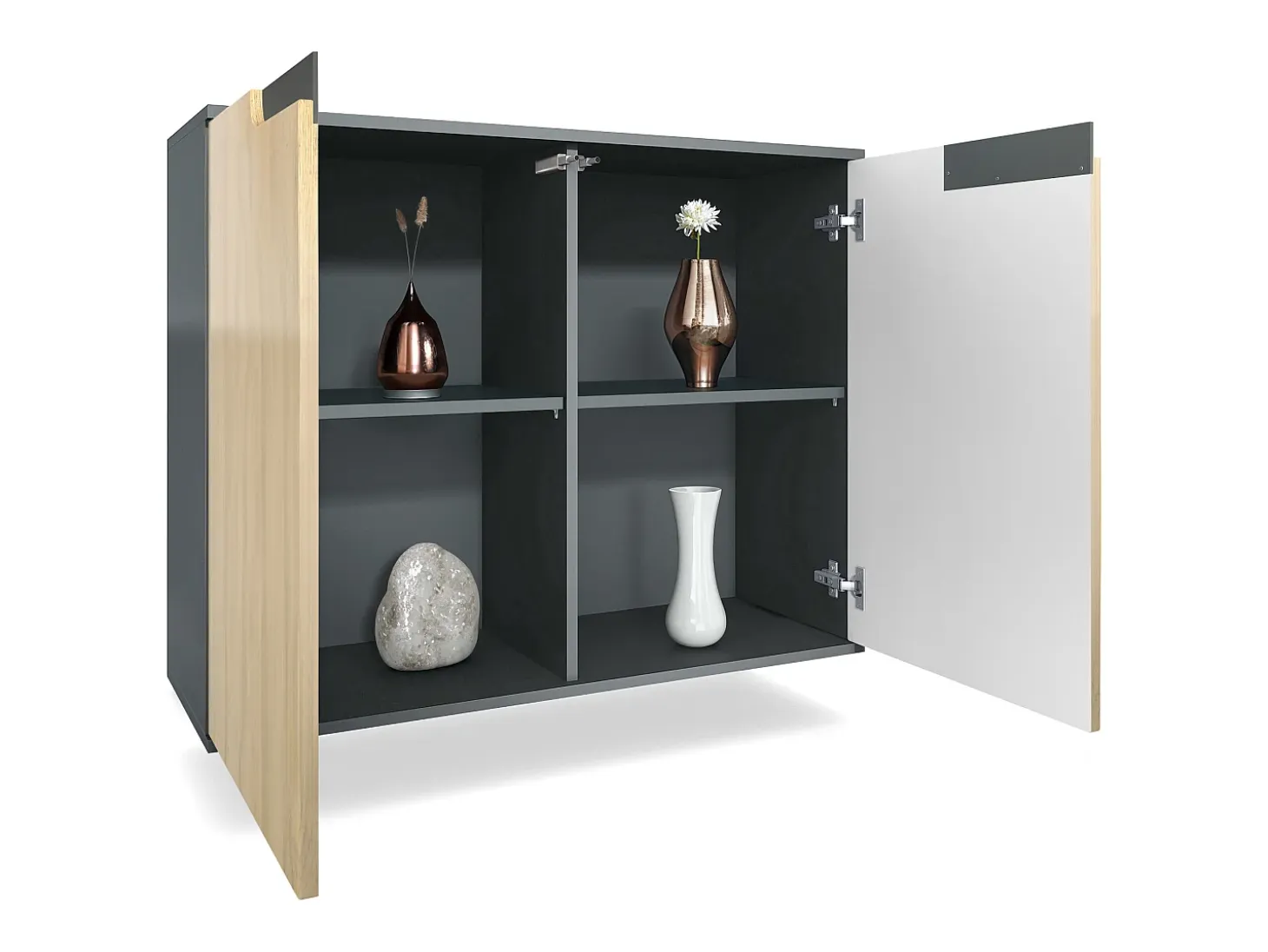 Aparador Sylt V3, Armario de Cocina Moderno con 2 Puertas Grandes antracita mate / gris de alto brillo (92,5 x 73.5 x 35)