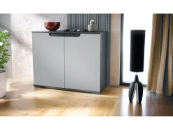 Aparador Sylt V3, Armario de Cocina Moderno con 2 Puertas Grandes antracita mate / gris claro satinado (92,5 x 75.5 x 35)