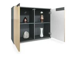 Aparador Sylt V3, Armario de Cocina Moderno con 2 Puertas Grandes antracita mate / gris claro satinado (92,5 x 75.5 x 35)