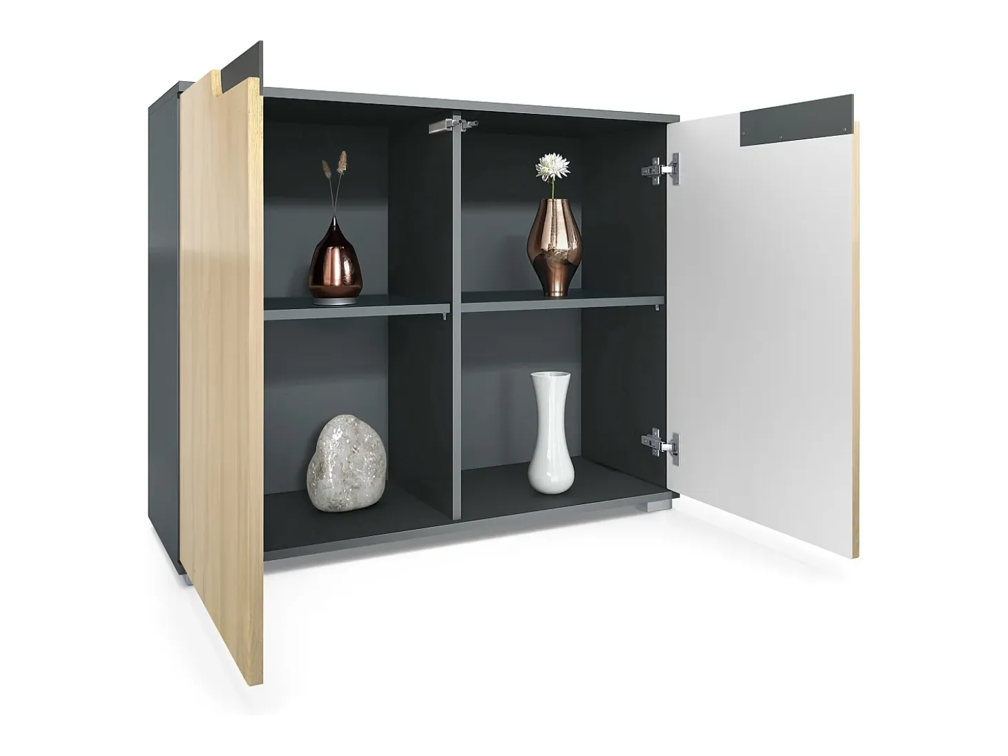 Aparador Sylt V3, Armario de Cocina Moderno con 2 Puertas Grandes antracita mate / gris claro satinado (92,5 x 75.5 x 35)