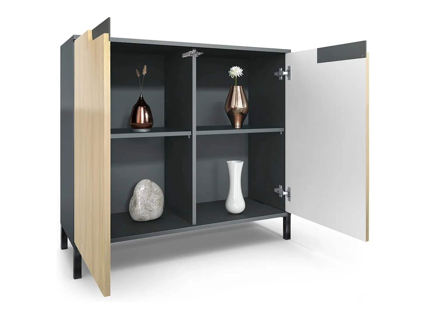 Aparador Sylt V3, Armario de Cocina Moderno con 2 Puertas Grandes antracita mate / gris de alto brillo (92,5 x 83.5 x 35)