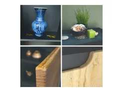 Aparador Sylt V3, Armario de Cocina Moderno con 2 Puertas Grandes antracita mate / burdeos de alto brillo (92,5 x 84.5 x 35)