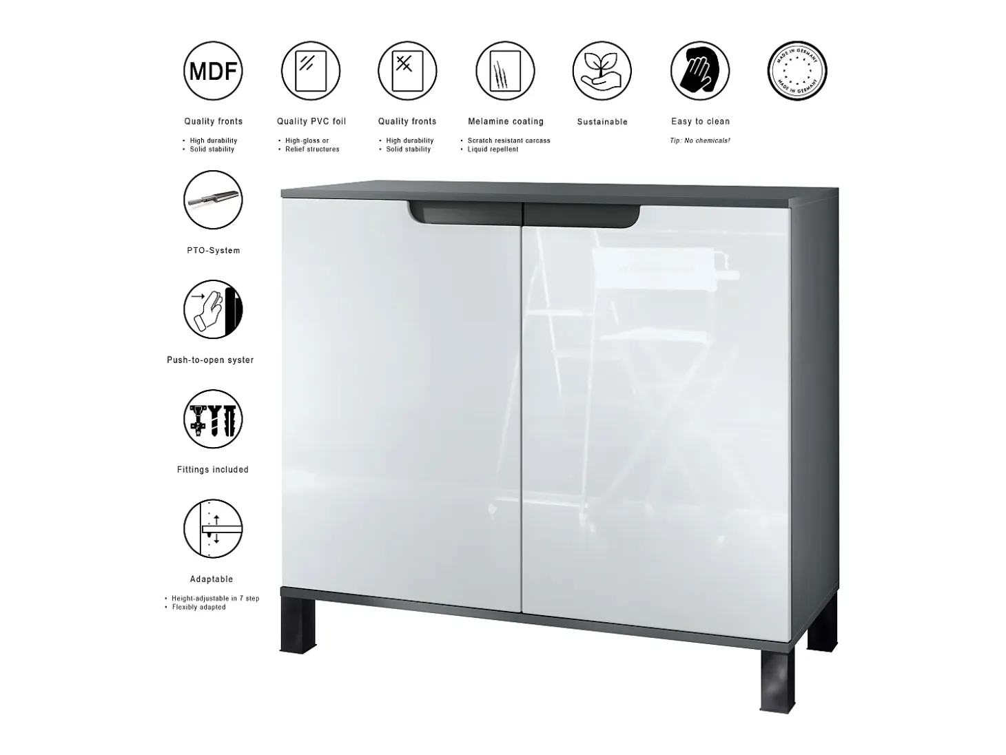 Aparador Sylt V3, Armario de Cocina Moderno con 2 Puertas Grandes antracita mate / burdeos de alto brillo (92,5 x 84.5 x 35)