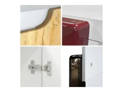 Aparador Sylt V3, Armario de Cocina Moderno con 2 Puertas Grandes blanco mate / burdeos de alto brillo (92,5 x 73.5 x 35)