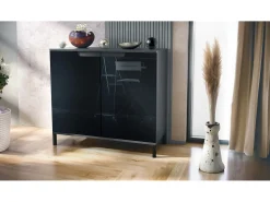 Aparador Sylt V3, Armario de Cocina Moderno con 2 Puertas Grandes antracita mate / negro de alto brillo (92,5 x 83.5 x 35)