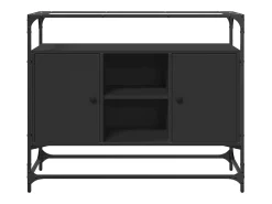Aparador tapa de cristal y madera ingeniería negro 98x35x81 cm