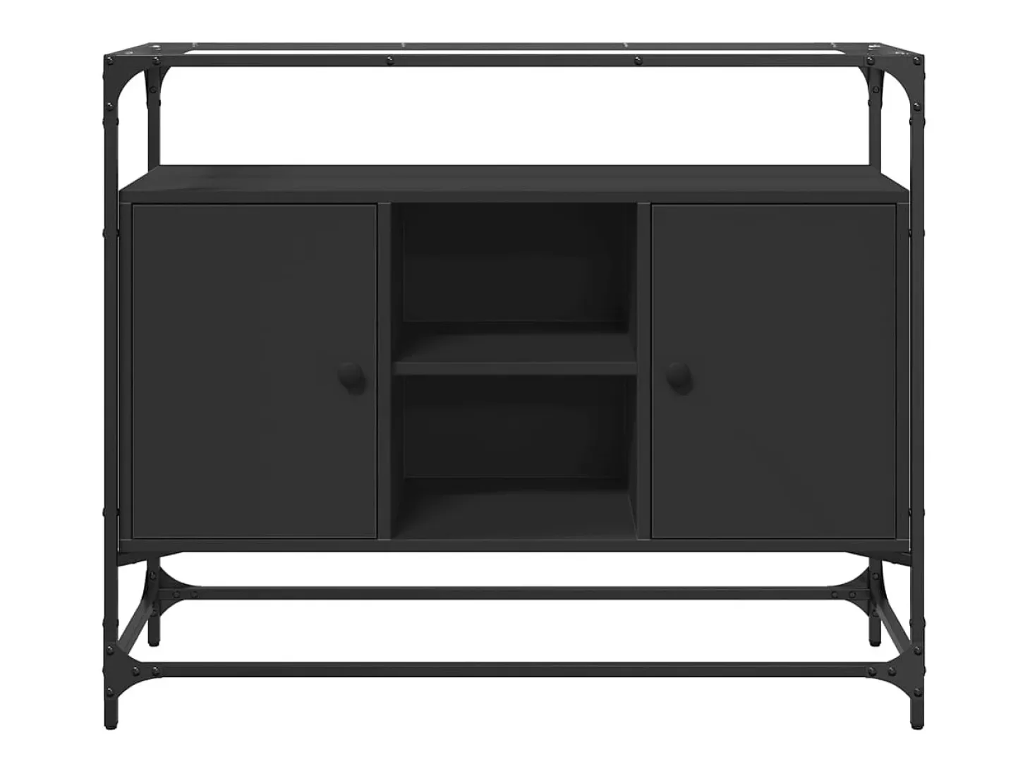 Aparador tapa de cristal y madera ingeniería negro 98x35x81 cm