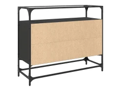 Aparador tapa de cristal y madera ingeniería negro 98x35x81 cm