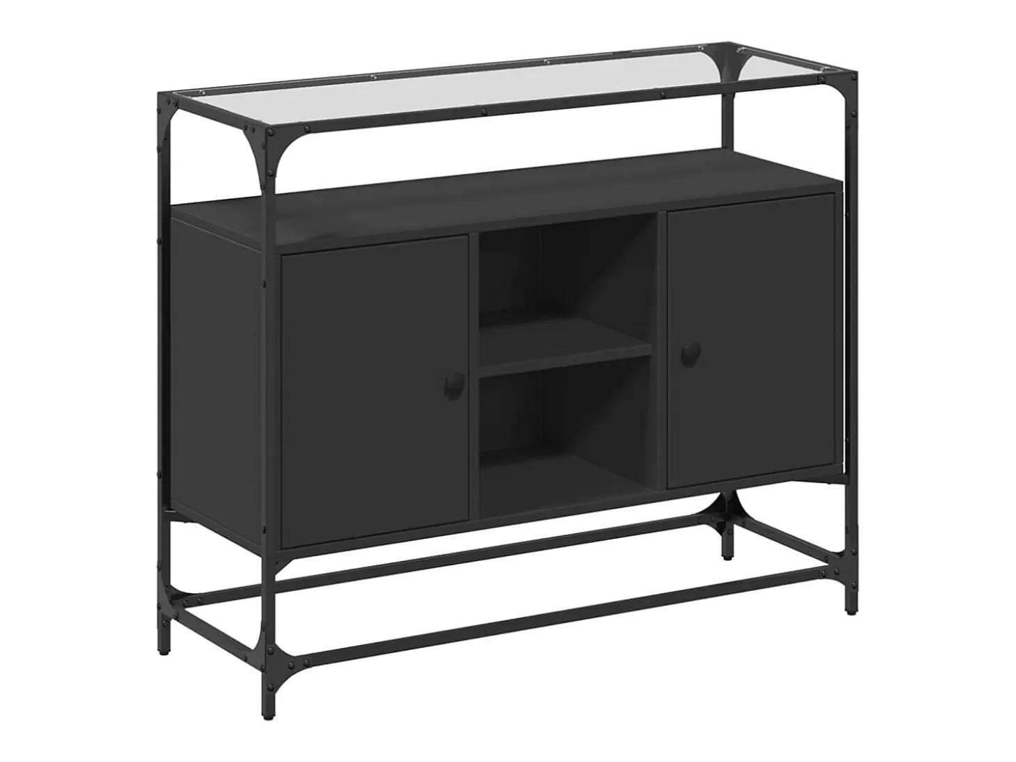 Aparador tapa de cristal y madera ingeniería negro 98x35x81 cm