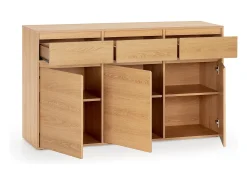 Aparador Tori 3 Puertas 3 cajones, Color Roble, 140 cm