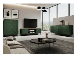 Aparador verde y madera - 2 puertas con relieve - Emile