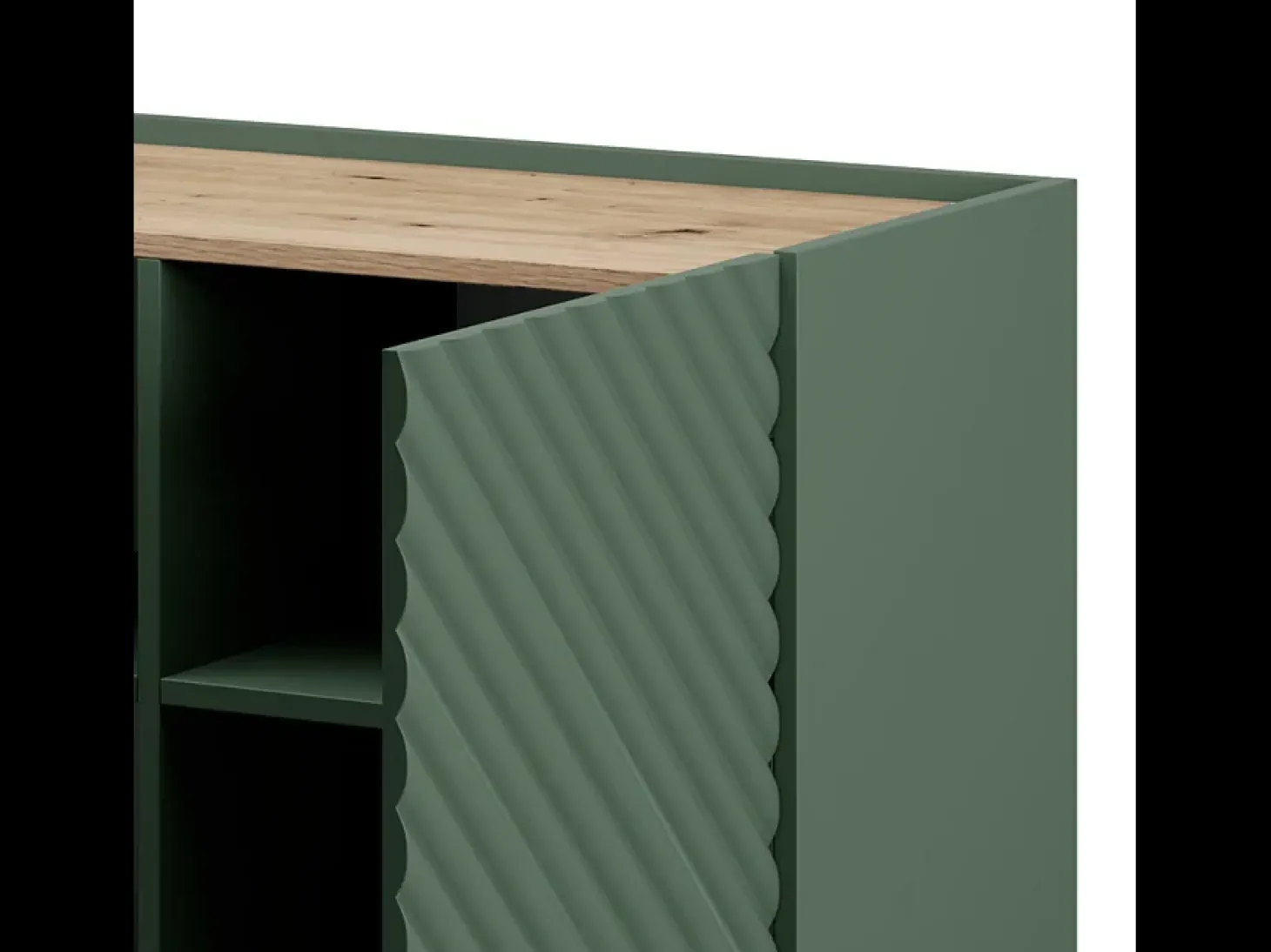Aparador verde y madera 150 cm 3 puertas 2 cajones Emile