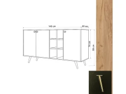 Aparador VEİT color roble Negro 140x89x40 cm