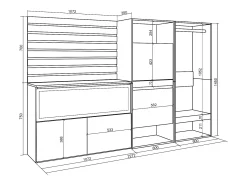Aparador, 227x145x35 cm, Dormitorio, habitación, Chimenea eléctrica XXL, Zapatero, Vestidor abierto, Roble