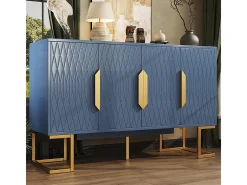 Aparador 140x40x80 cm, estilo contemporáneo, con cuatro puertas y dos estantes regulables en altura, azul