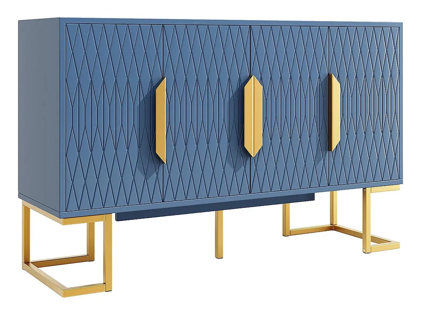 Aparador 140x40x80 cm, estilo contemporáneo, con cuatro puertas y dos estantes regulables en altura, azul