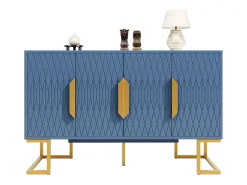 Aparador 140x40x80 cm, estilo contemporáneo, con cuatro puertas y dos estantes regulables en altura, azul