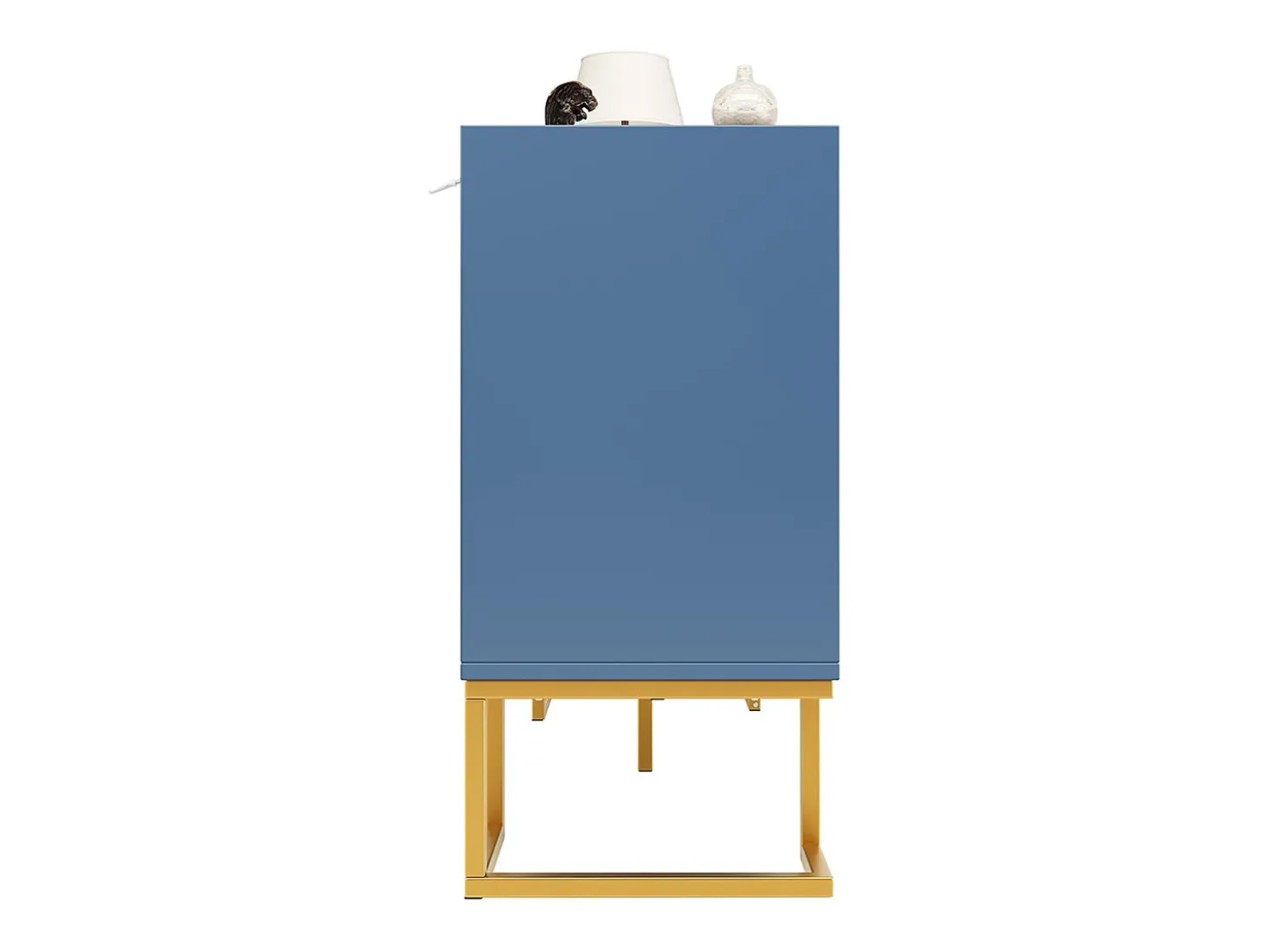 Aparador 140x40x80 cm, estilo contemporáneo, con cuatro puertas y dos estantes regulables en altura, azul