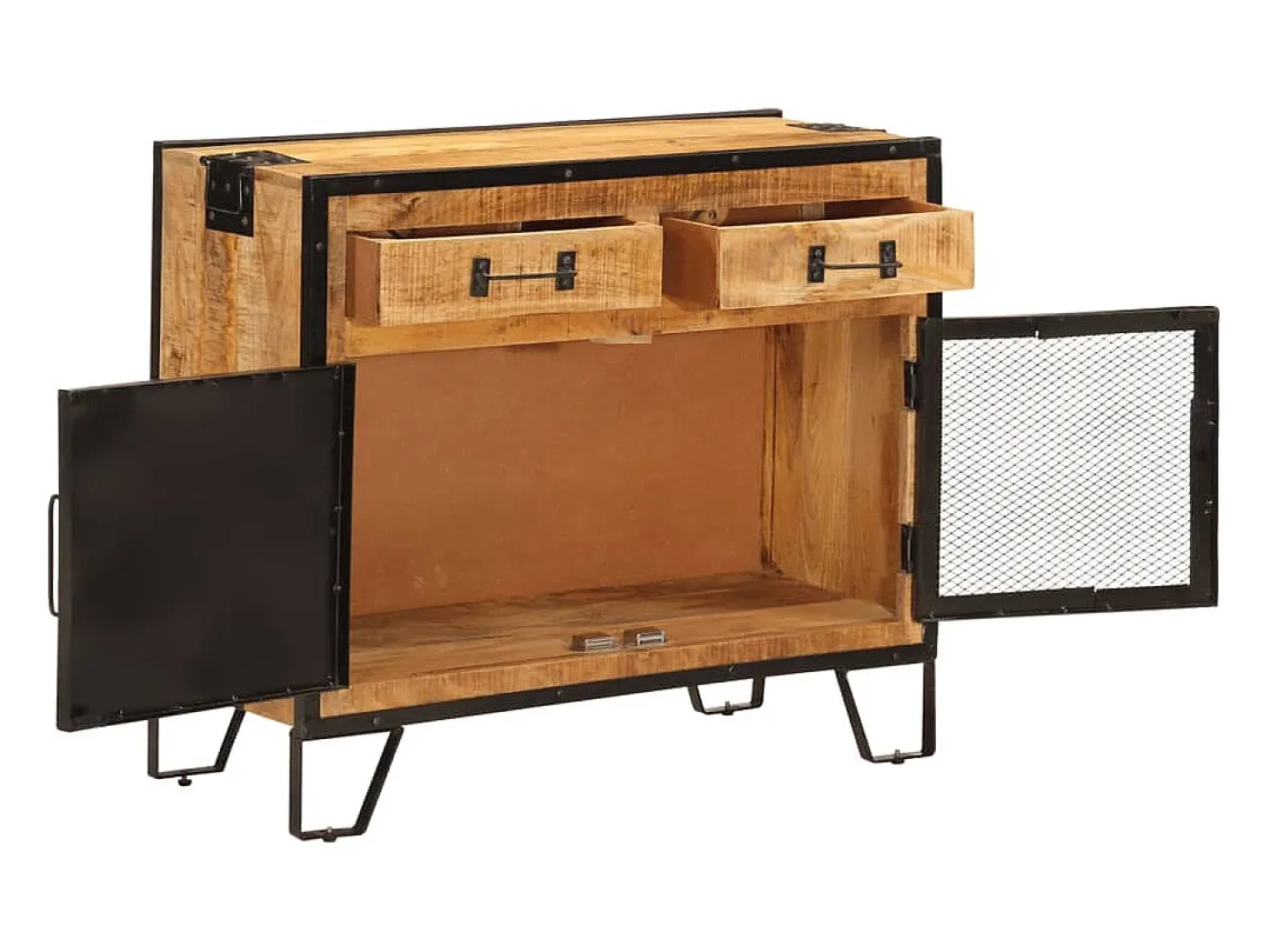 Aparador 80x31x66 cm madera maciza de mango crudo y metal