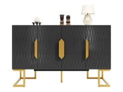 Aparador 140x40x80cm - con 4 puertas 6 estantes de almacenamiento - Estilo moderno - asas y base de metal - Negro