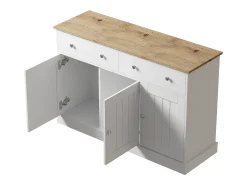 Aparador 120x36x80,5cm - Mueble de salón con textura grabada, mecanismo push-open - Blanco