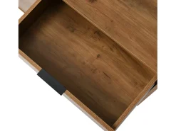 Aparador 120x40x76cm con 6 cajones, en madera natural oscura, patas de metal negro