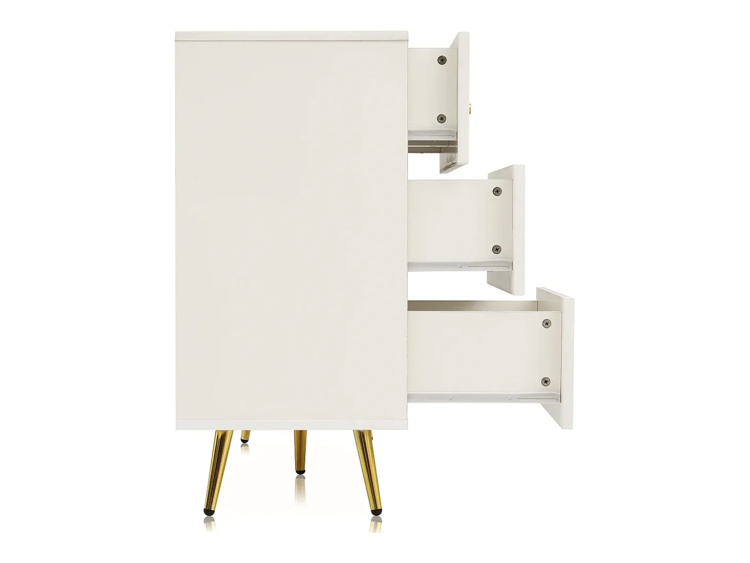 Aparador 120x40x85cm con 6 cajones, patas y tiradores dorados, cuerpo crema