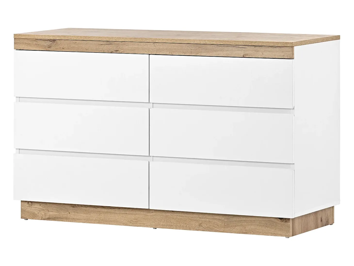 Aparador 110x40x67,5cm con 6 cajones, tapa chapada en roble, cuerpo blanco