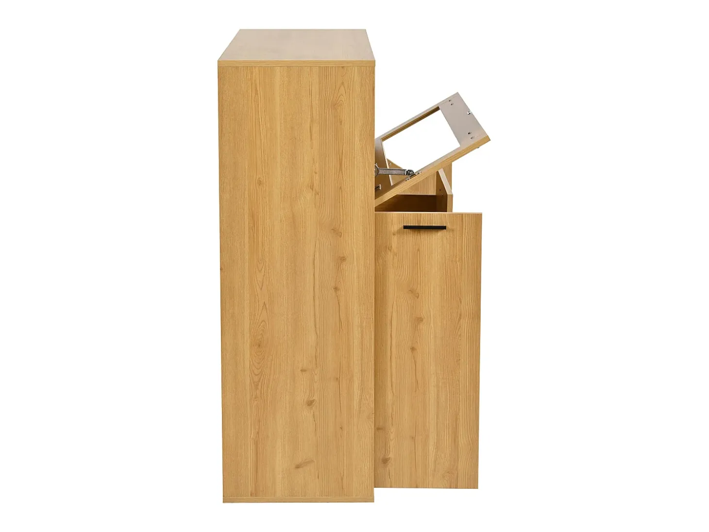 Aparador 110x38x111cm con 3 puertas incluyendo 1 puerta de cristal, 2 cajones y botelleros, LED incluido, en color madera natural clara