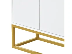 Aparador 120x30x80cm con 4 puertas sin tiradores, patas de metal dorado, cuerpo blanco