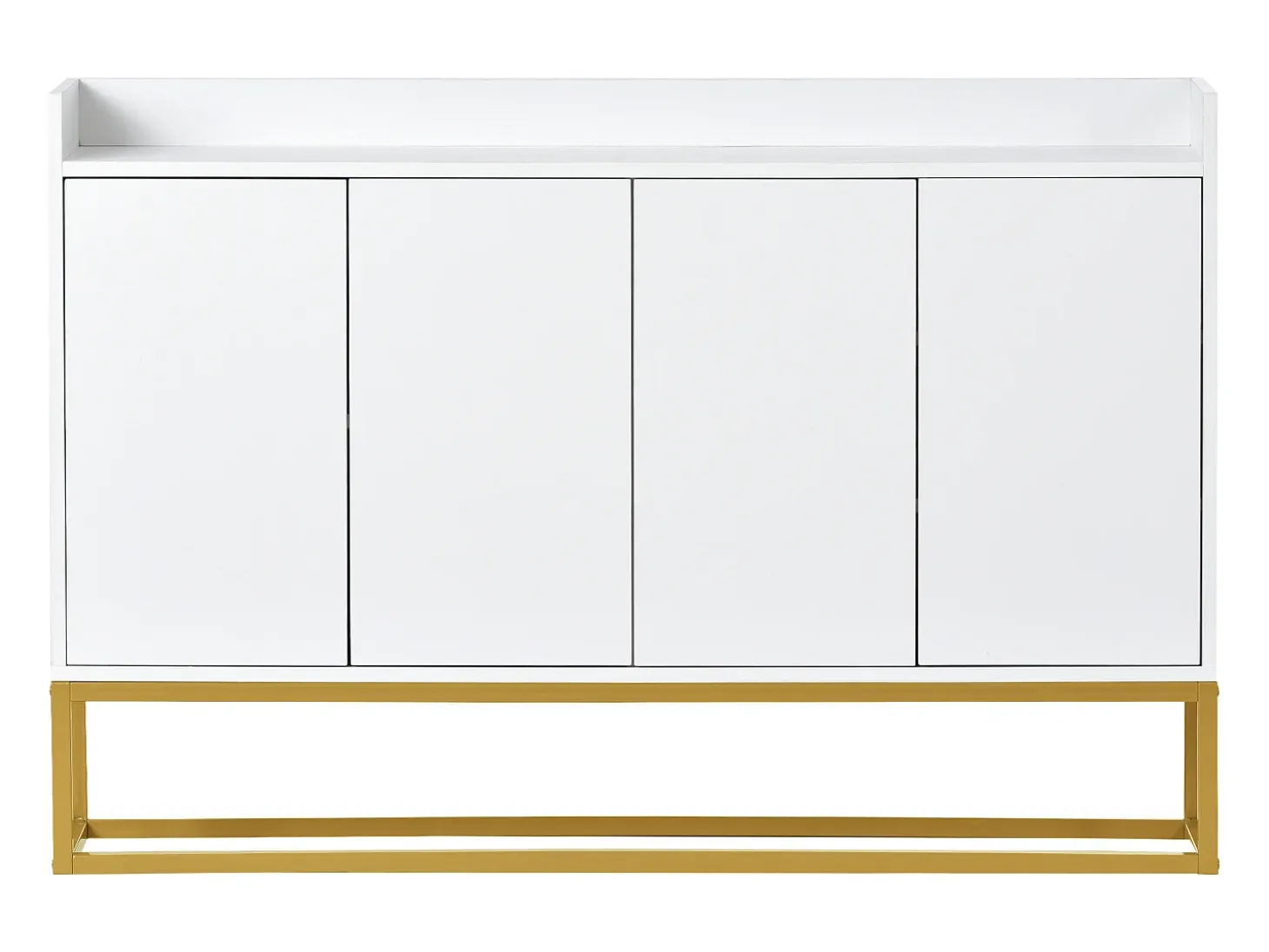 Aparador 120x30x80cm con 4 puertas sin tiradores, patas de metal dorado, cuerpo blanco
