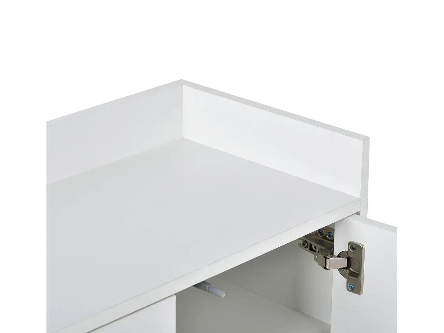 Aparador 120x30x80cm con 4 puertas sin tiradores, patas de metal dorado, cuerpo blanco