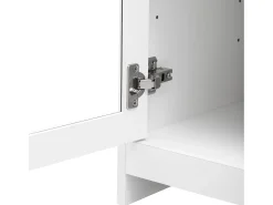 Aparador 120x37x80cm con 4 puertas y 2 cajones, blanco, tapa acabado madera natural