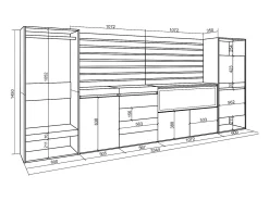 Aparador, 334x35x145cm, Dormitorio, habitación, Chimenea eléctrica XXL, Cómoda, Cajonera, Zapatero, Vestidor abierto, Cemento