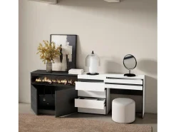 Aparador, 227x35x75cm, Dormitorio, habitación, Chimenea eléctrica, Cómoda, Cajonera, Tocador, Blanco