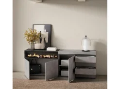 Aparador, 207x35x75cm, Dormitorio, habitación, Chimenea eléctrica, Cómoda, Cajonera, Cemento