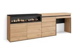 Aparador, 227x35x75cm, Dormitorio, habitación, Chimenea eléctrica, Cómoda, Cajonera, Tocador, Roble