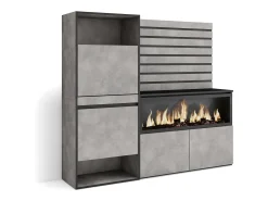 Aparador, 167x35x145cm, Dormitorio, habitación, Chimenea eléctrica XXL, Zapatero, Cemento