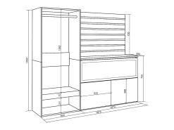 Aparador, 167x35x145cm, Dormitorio, habitación, Chimenea eléctrica XXL, Vestidor abierto, Blanco