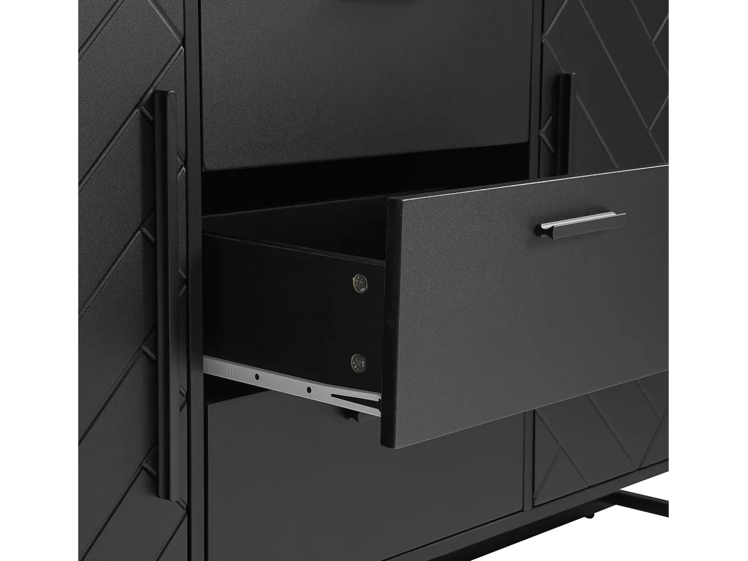 Aparador 145x40x75cm, mueble de almacenaje con 3 cajones y 2 puertas - diseño espiga, color negro