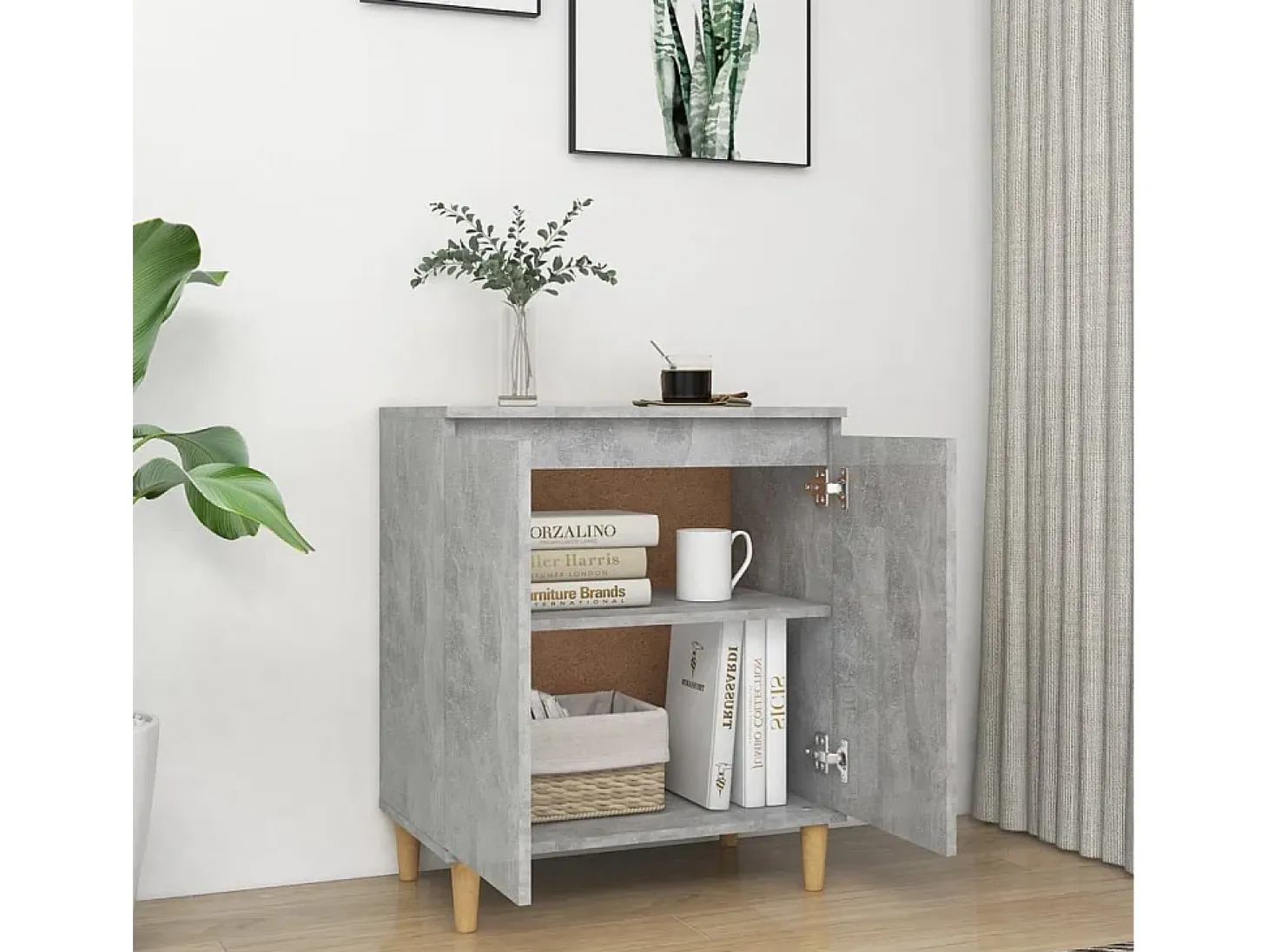 Aparador y patas madera contrachapada gris hormigón 60x35x70 cm ES25871