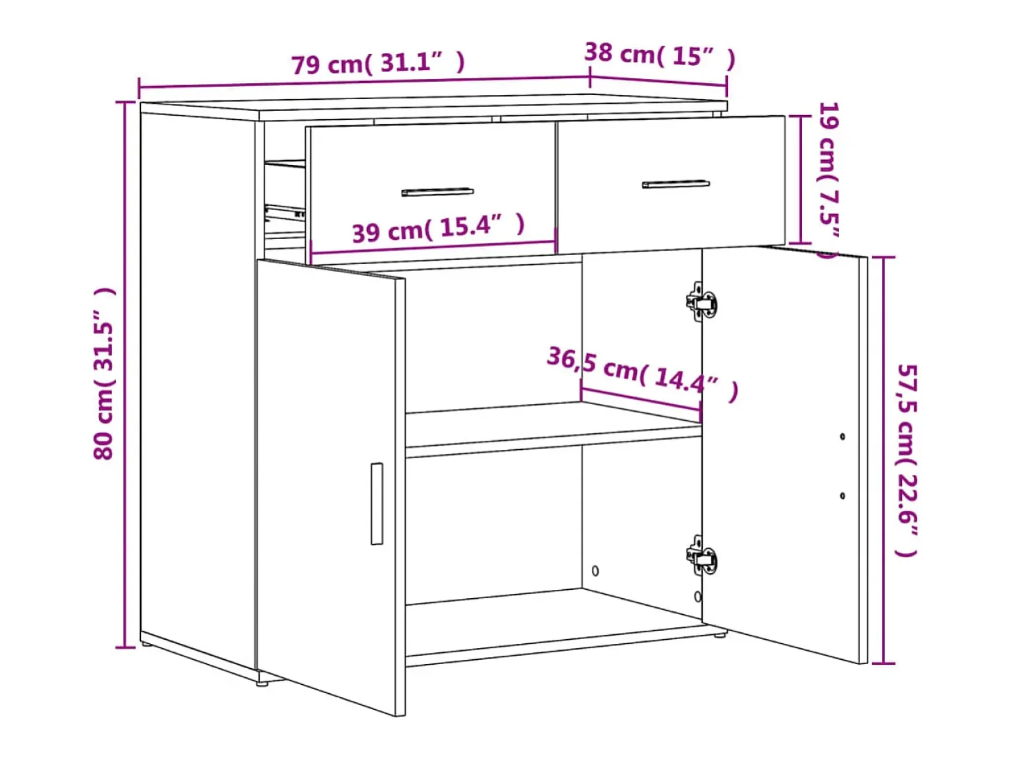 Aparadores 2 piezas gris hormigón 79x38x80 cm madera de ingeniería