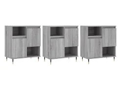Aparadores 3 piezas madera contrachapada gris Sonoma