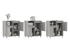Aparadores 3 piezas madera contrachapada gris Sonoma